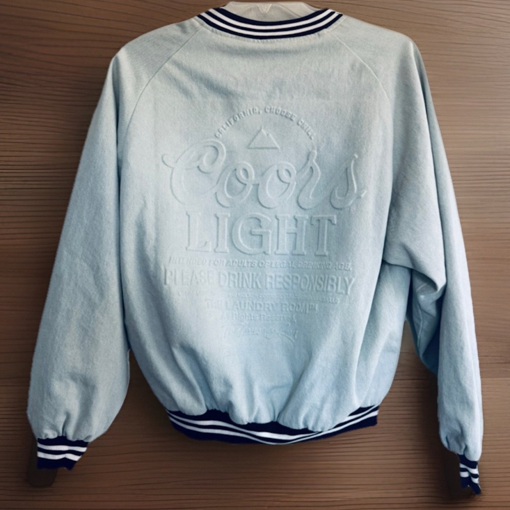 NWT The Laundry Room x Coors Light Embossed  Chambray Lt Blue Stadium Jacket